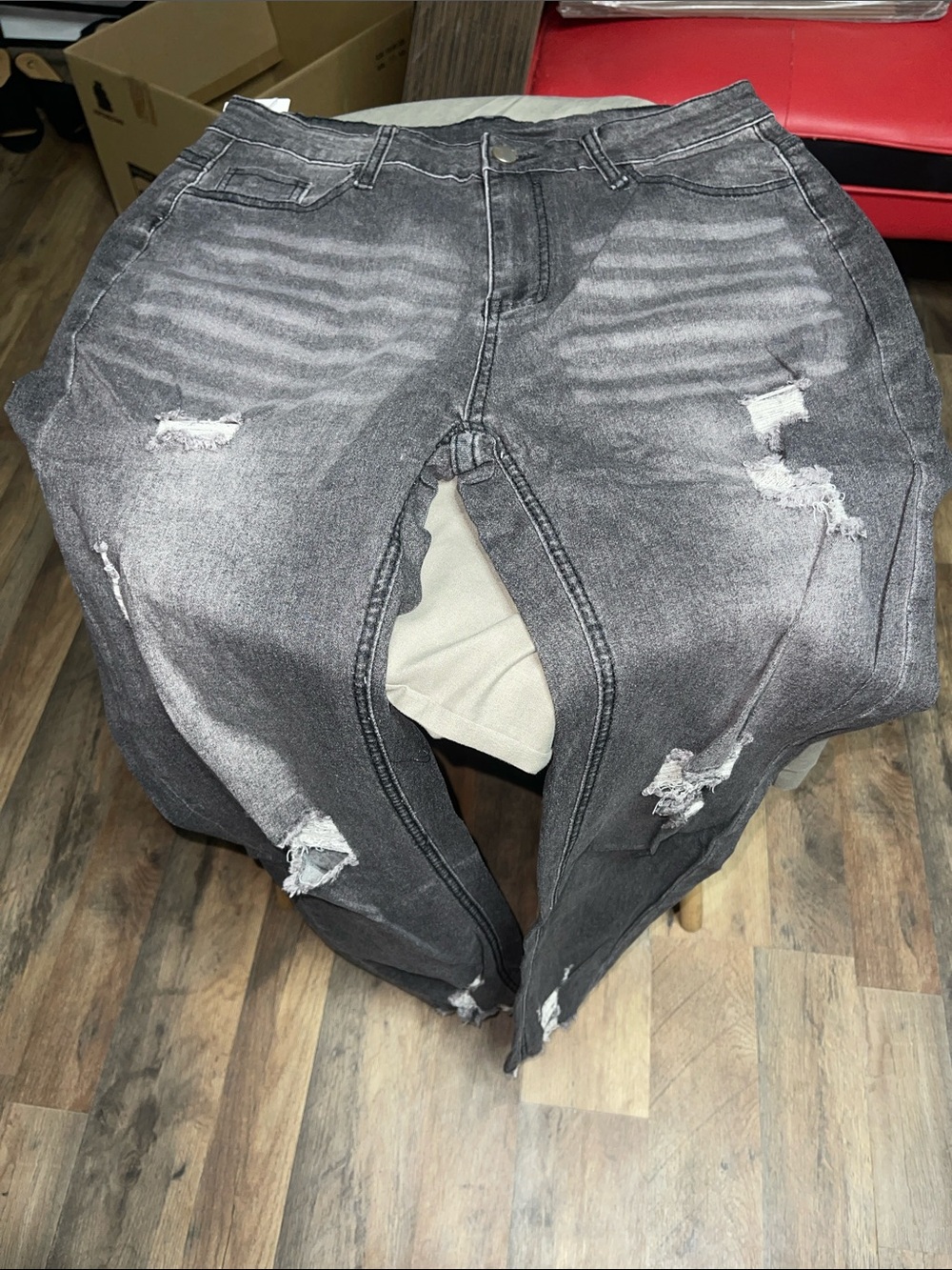 High-Rise Distressed Women’s Jeans — Washed Black